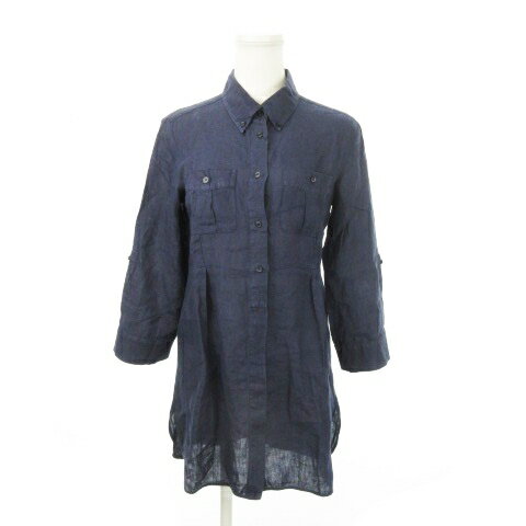 【中古】マックスマーラ ウィークエンドライン MAX MARA WEEKEND LINE チュニック シャツ 長袖 ロールアップ リネン 麻 切替 タック 38 M 紺 ネイビー /MN18 ■GY11 レディース 【ベクトル 古着】 251107