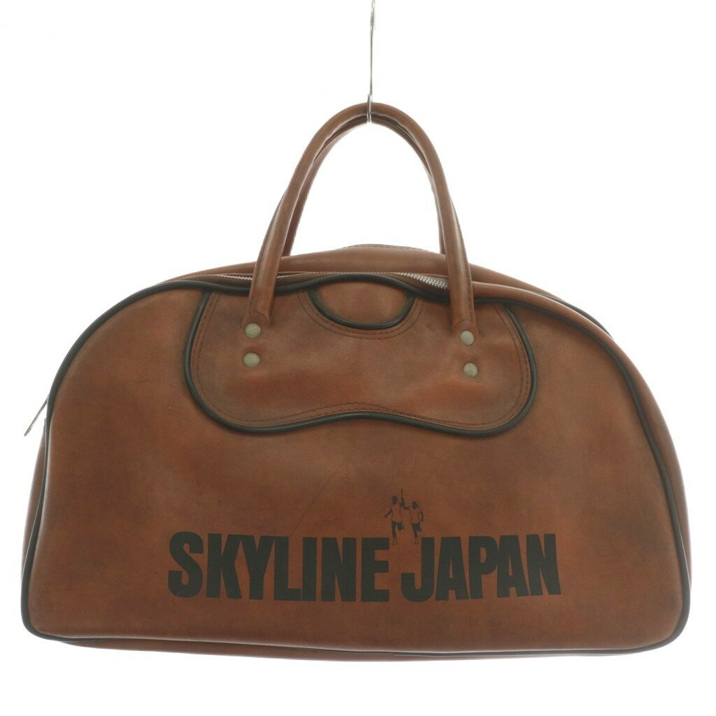 【中古】日産 スカイラインジャパン SKYLINE JAPAN ボストンバッグ ハンド レザー ロゴ 茶色 ブラウン ..
