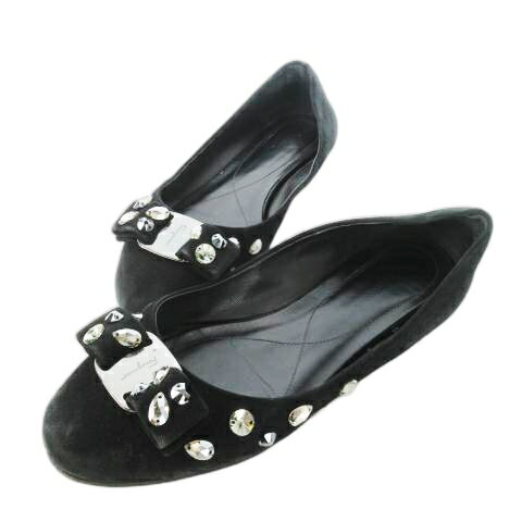 【中古】サルヴァトーレフェラガモ Salvatore Ferragamo バレエシューズ スエード ヴァラリボン ロゴ ビジュー ビーズ 小さいサイズ 4.5 21.5cm 黒 ブラック /CK17 ■GY17 レディース 【ベクトル 古着】 251113