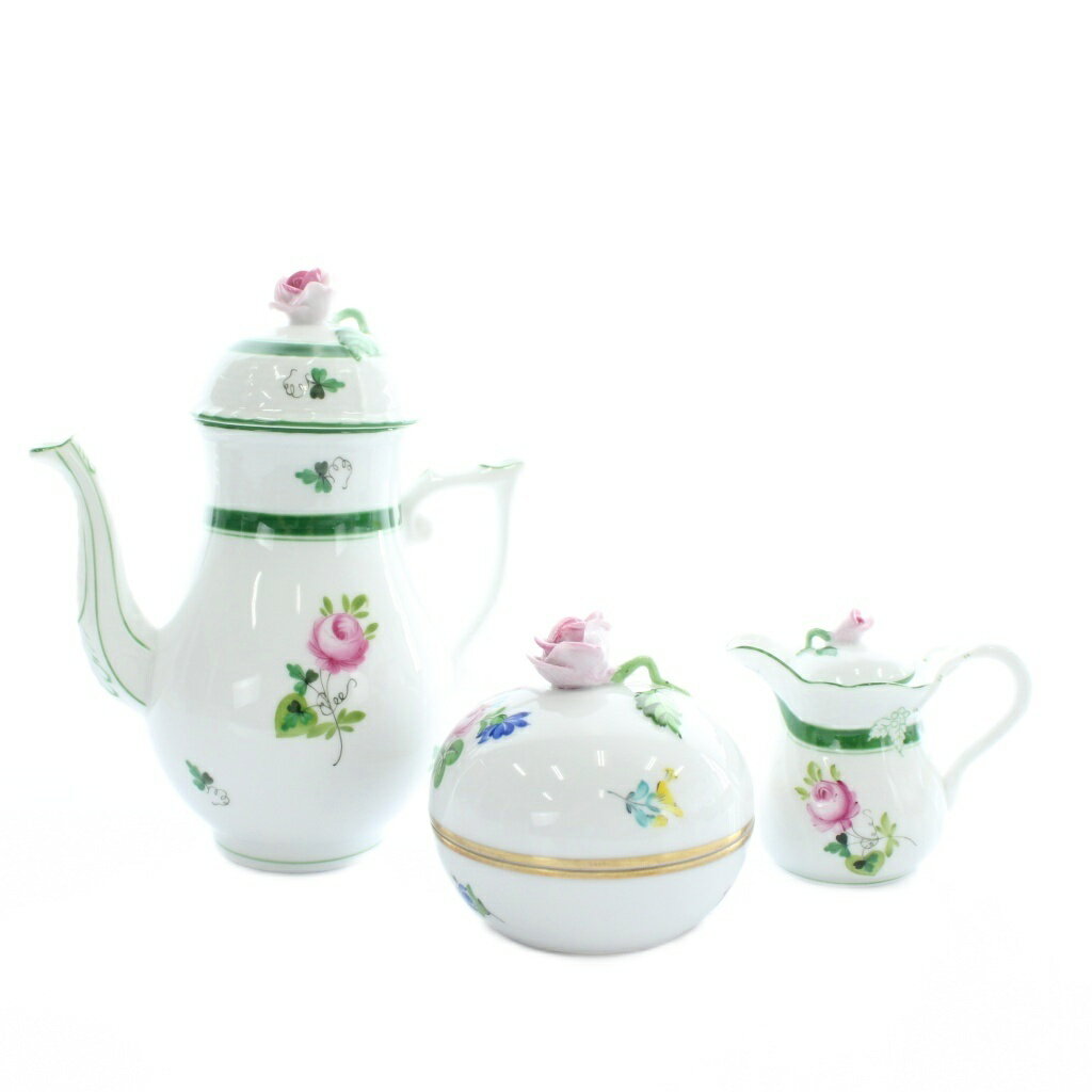 【中古】未使用品 ヘレンド Herend ウィーンの薔薇 コーヒーポット シュガーポット クリーマー 3点セッ..