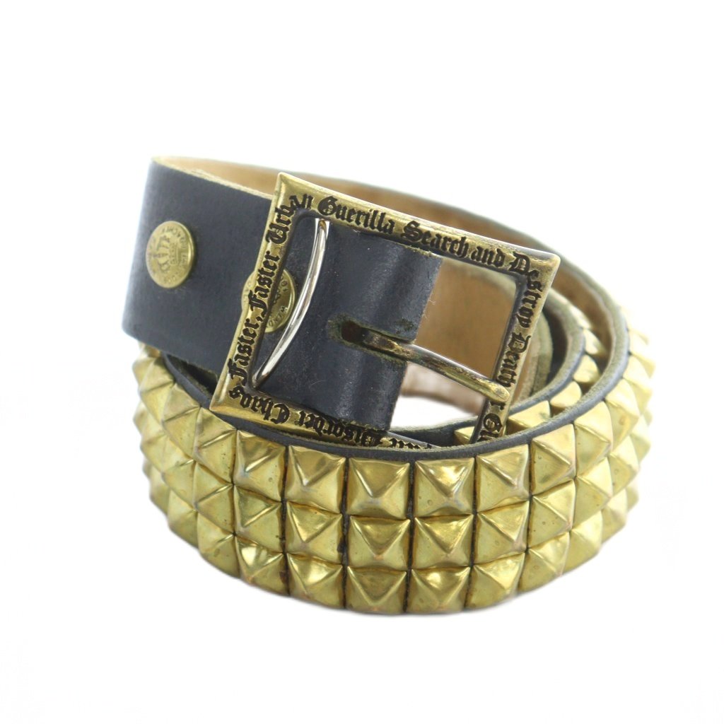 【中古】ウェンディズ&フットザコーチャー Wendys&foot the coacher レザー スタッズ ベルト ロゴ 3連 S ゴールド金具 ゴールド色 ■GY35 /MQ メンズ 【ベクトル 古着】 251114