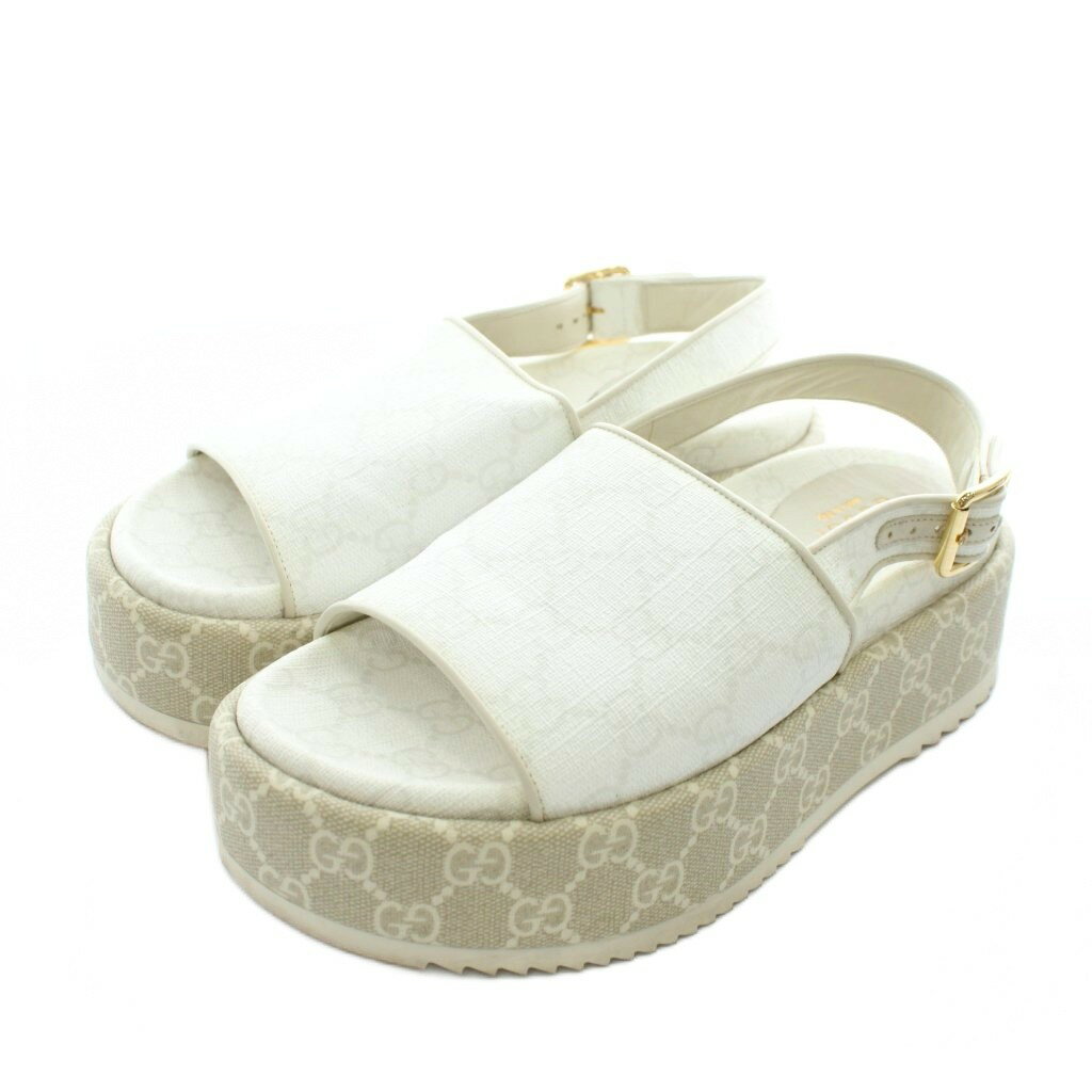 【中古】グッチ GUCCI サンダル プラットフォーム GGスプリーム 厚底 オープントゥ ストラップ 35 22cm 白 ホワイト 701153 /XZ ■GY19 レディース 【ベクトル 古着】 251201