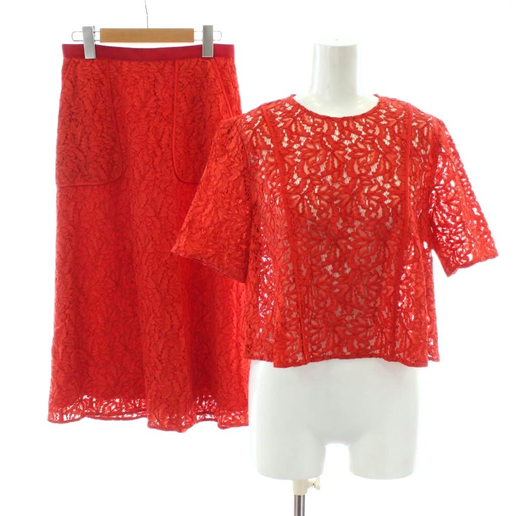 【中古】ハイアリン HYALINES セットアップ カットソー ブラウス フレアスカート 38 赤 レッド 総レース 半袖 ひざ丈 191353 191553 /PP ■GY19 レディース 【ベクトル 古着】 251128