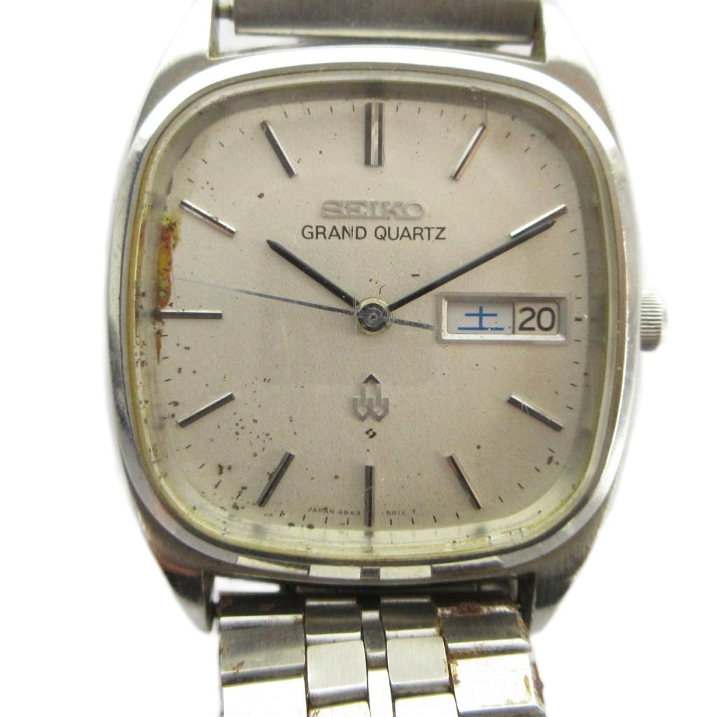 【中古】セイコー SEIKO ジャンク品 GRAND QUARTZ グランド クォーツ 4843-5100 腕時計 ウォッチ デイデイト カレンダー付き シルバー色 ■GY18 /MQ メンズ 【ベクトル 古着】 260404
