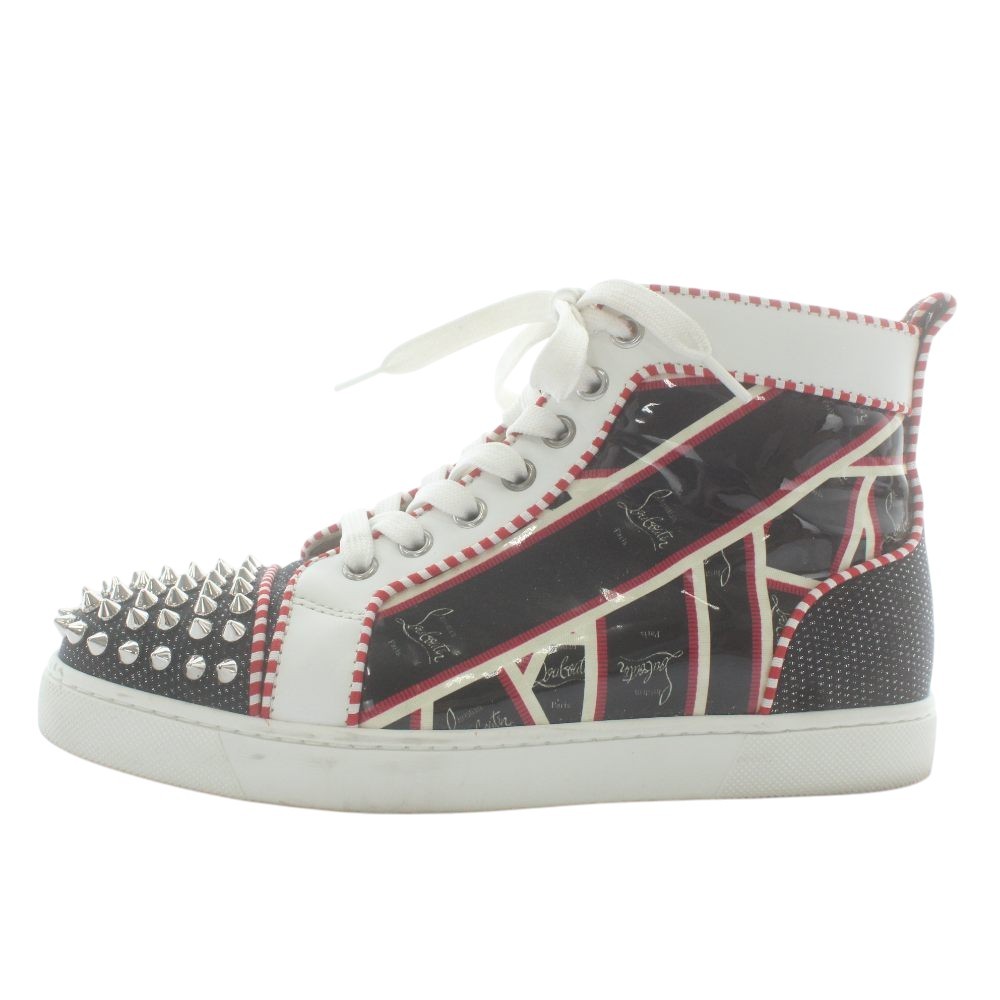 【中古】クリスチャンルブタン Christian louboutin スニーカー エナメル レザー ハイカット スタッズ ロゴ 36.5 23.5cm 黒 ブラック 白 ホワイト 赤 レッド /XZ ■GY18 レディース 【ベクトル 古着】 260122