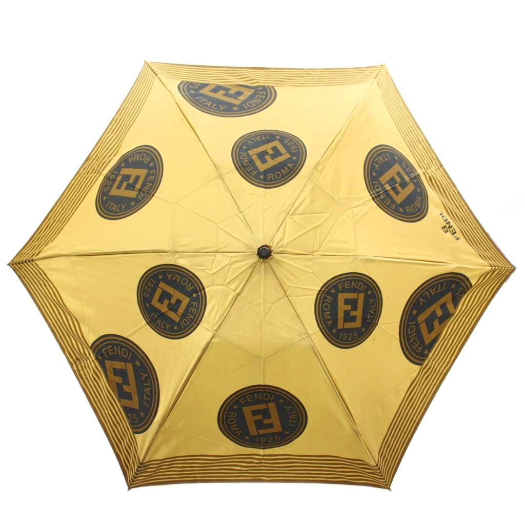【中古】フェンディ FENDI 雨傘 アンブレラ 折りたたみ傘 ロゴ 総柄 ゴールド色 黒 ブラック /XZ ■GY18 レディース 【ベクトル 古着】 260214