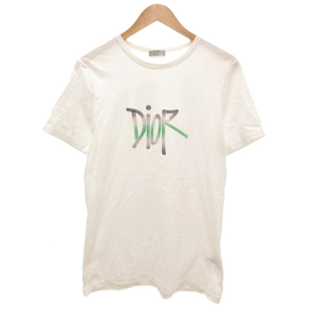 【中古】ディオール Dior 20AW SHAWN STUSSY コラボ Tシャツ L 白 ホワイト ロゴプリント ラウンドネック 半袖 033j600d0589 /JS ■GY42 メンズ 【ベクトル 古着】 260220