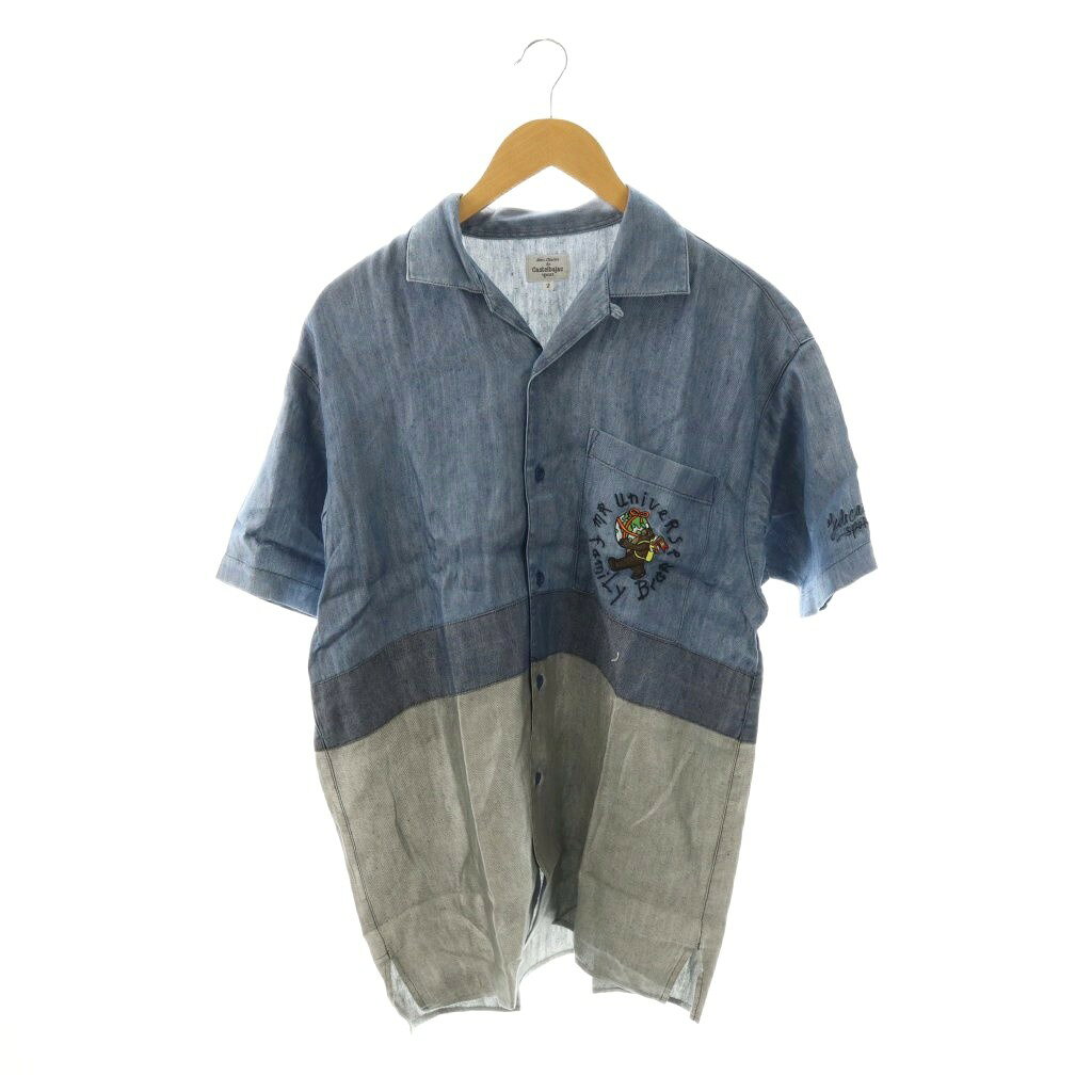 乐天商城 - 【中古】カステルバジャック CASTELBAJAC スポーツ sport 半袖シャツ シャンブレー 刺繍 リネン 2 ブルー グレー マルチカラー /DO ■GY42 メンズ 【ベクトル 古着】 260316