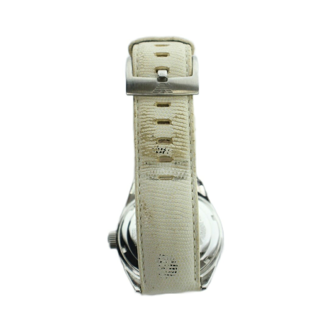 ブランド古着の買取販売ベクトルの【中古】エンポリオアルマーニ EMPORIO ARMANI AR-0529 腕時計 ウォッチ クォーツ ラインストーン シェル文字盤 レザーベルト カレンダー付き デイト シルバー色 ■GY11 /MQ メンズ 【ベクトル 古着】 260326｜アングル3