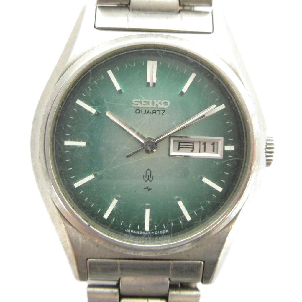 【中古】セイコー SEIKO ジャンク品 2623-0100 腕時計 ウォッチ クォーツ カレンダー付き 緑文字盤 シルバー色 ■GY18 /MQ レディース 【ベクトル 古着】 260418