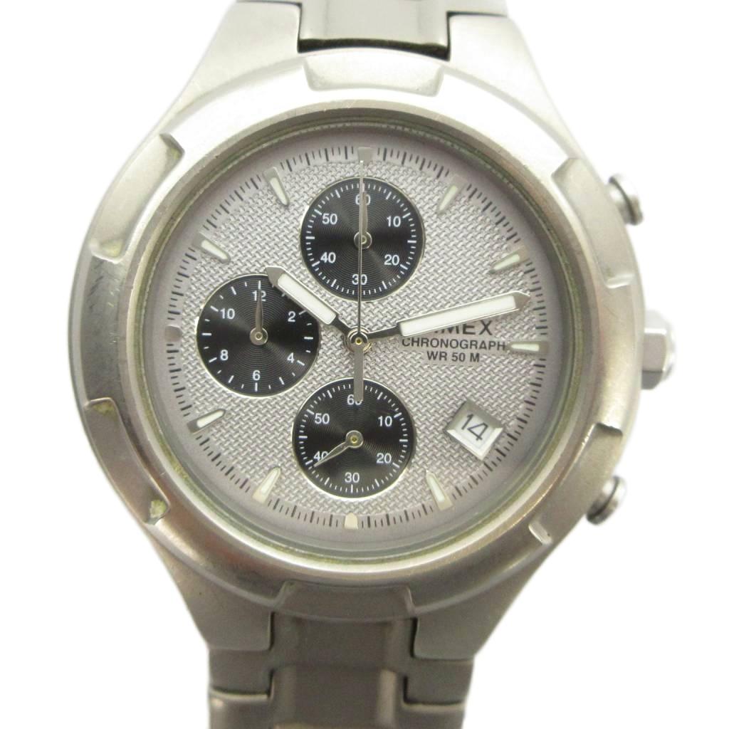【中古】タイメックス TIMEX 腕時計 ウォッチ クォーツ クロノグラフ カレンダー付き シルバー色 ■GY11 /MQ メンズ 【ベクトル 古着】 260418