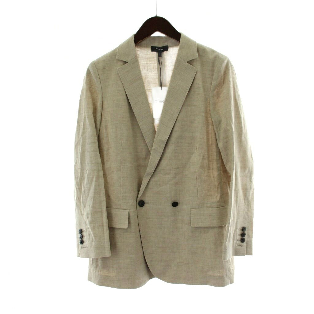 【中古】未使用品 セオリー Theory タグ付き 22SS ECO SHARKSKIN DB BOY JKT テーラードジャケット 上着 麻 リネン 0 ベージュ 無地 ダブルブレスト 長袖 01-2104107-165-700 /PP レディース 【ベクトル 古着】 260220