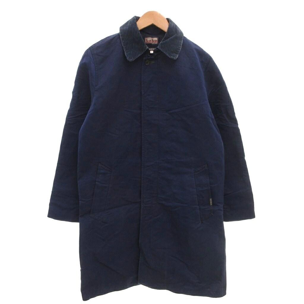 【中古】ブルーブルー BLUE BLUE ステンカラーコートコート ナイロン コーデュロイ切替 ひざ丈 2 紺 ネイビー /FF ■GY12 メンズ 【ベクトル 古着】 260324