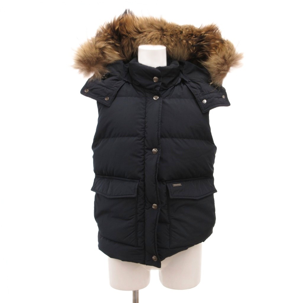 【中古】ウールリッチ WOOLRICH ダウンベスト ジャケット ラクーンファー S 濃紺 ダークネイビー /JS ■GY19 レディース 【ベクトル 古着】 260316