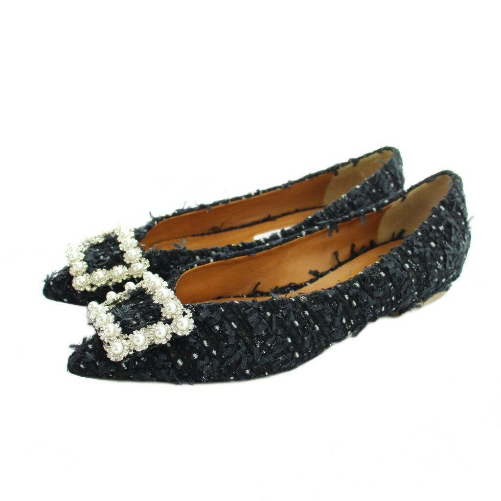 ピッピ Pippi ANNA V JEWELRY パンプス ツイード スクエア ポインテッドトゥ 37 黒 ブラック ■GY11 /MQ レディース  260312