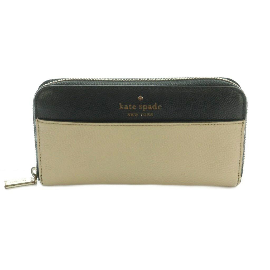 【中古】ケイトスペード KATE SPADE 長財布 ラウンドファスナー 小銭入れ コンビカラー レザー ベージュ 黒 /MI ■GY18 レディース 【ベクトル 古着】 260326