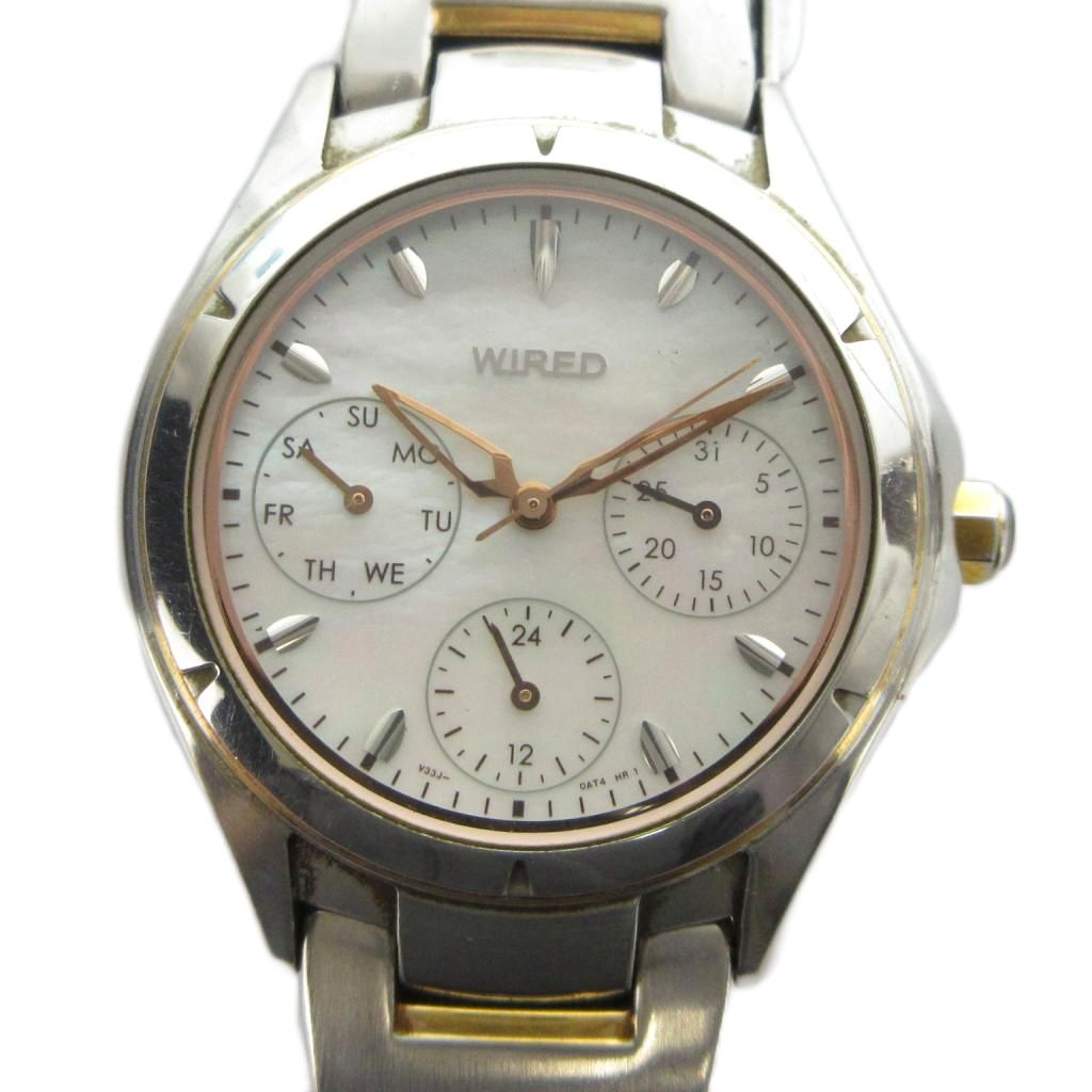 CARTIER - 【中古】ワイアード WIRED V33J-0AH0 腕時計 ウォッチ クォーツ クロノグラフ シェル文字盤 シルバー色 ■GY18 /MQ レディース 【ベクトル 古着】 260426