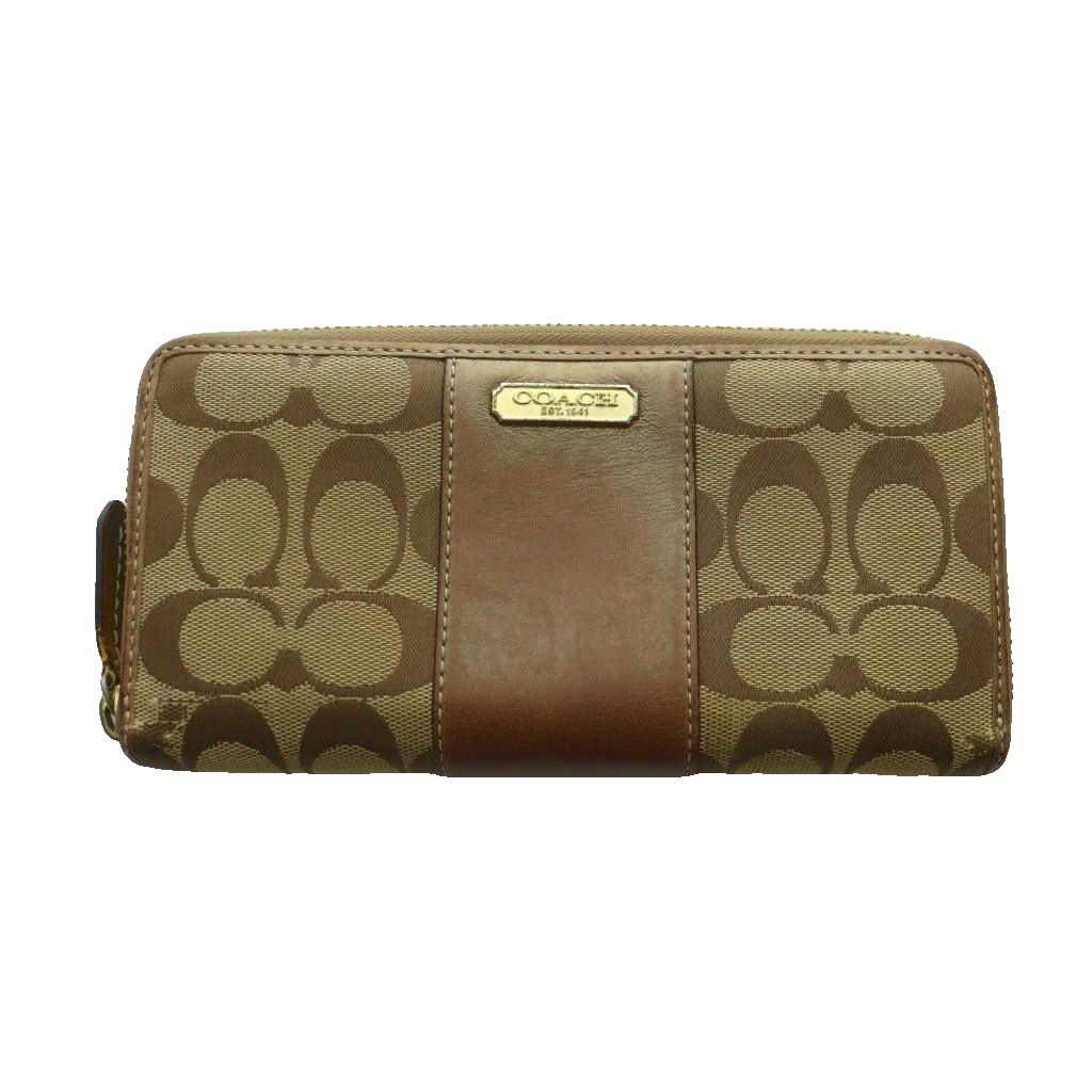 【中古】コーチ COACH シグネチャー アコーディオン ジップ ウォレット 長財布 ベージュ /SS ■OS レディース 【ベクトル 古着】 260326