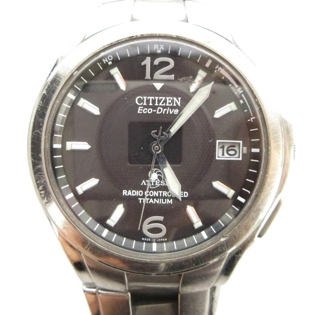 TISSOT - 【中古】シチズン CITIZEN ジャンク品 H410-T003788 アテッサ エコドライブ 腕時計 ウォッチ ソーラー 黒文字盤 カレンダー付き シルバー色 ■GY11 /MQ メンズ 【ベクトル 古着】 260404