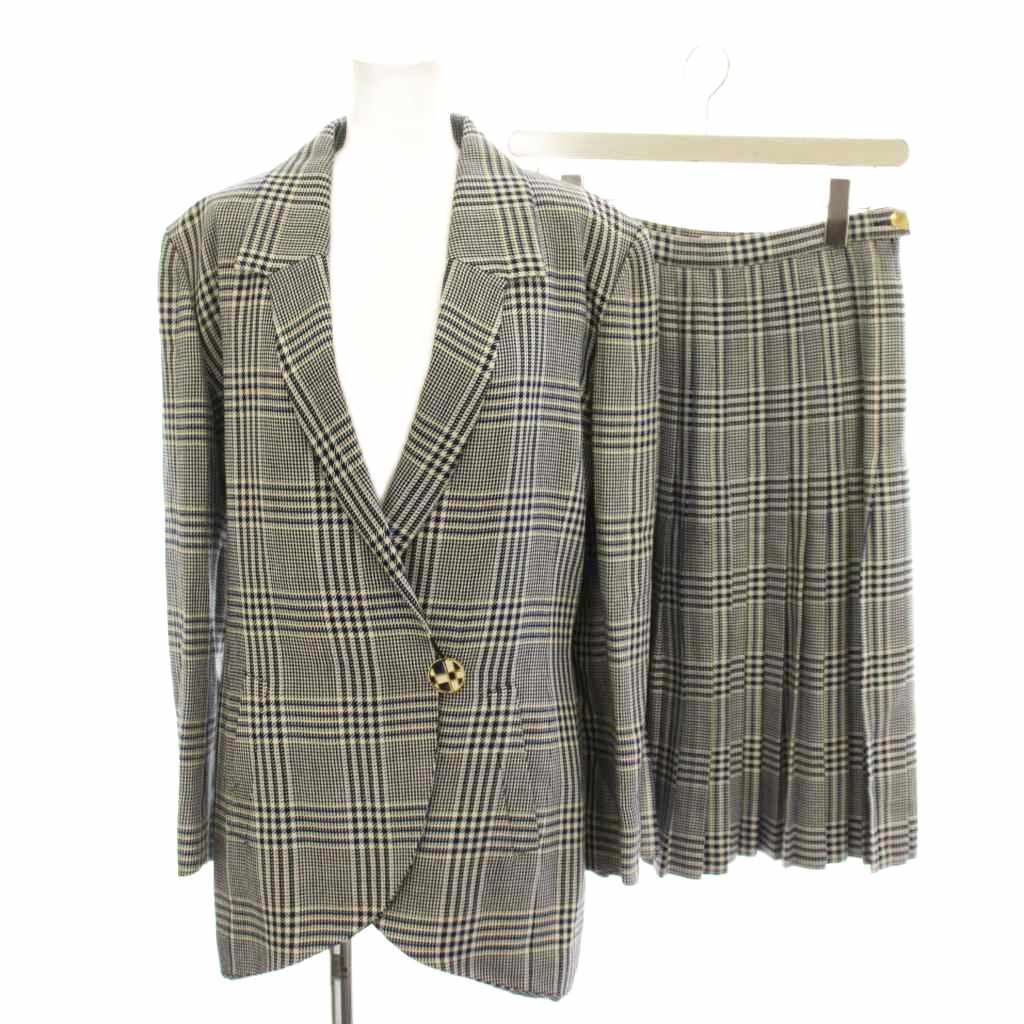 Rakuten - 【中古】ハナエモリ HANAE MORI セットアップ ジャケット 上下 38 紺 ネイビー チェック柄 長袖 プリーツスカート /LP ■GY69 レディース 【ベクトル 古着】 260325