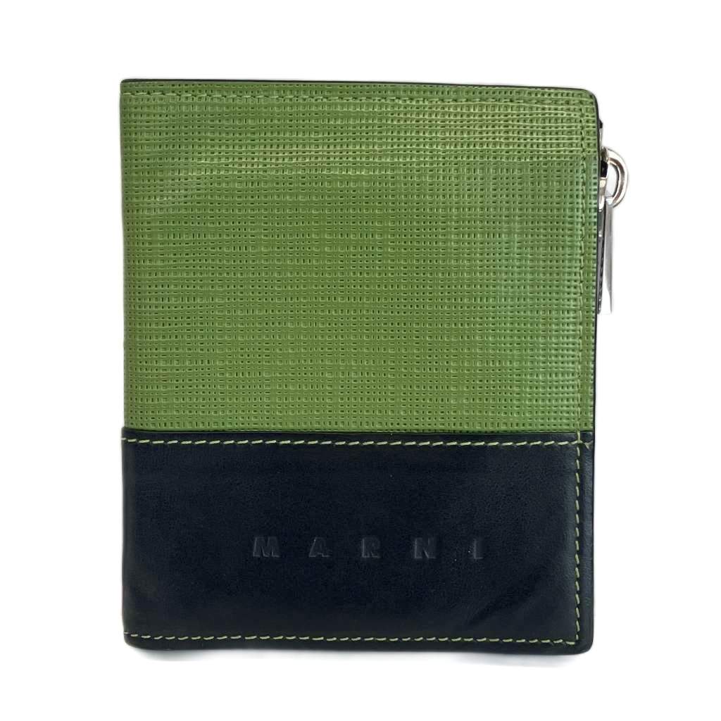 【中古】マルニ MARNI BI-FOLD WALLET 財布 二つ折り サフィアーノレザー バイカラー ロゴ 緑 グリーン 黒 ブラック /XZ ■GY18 レディース 【ベクトル 古着】 260407