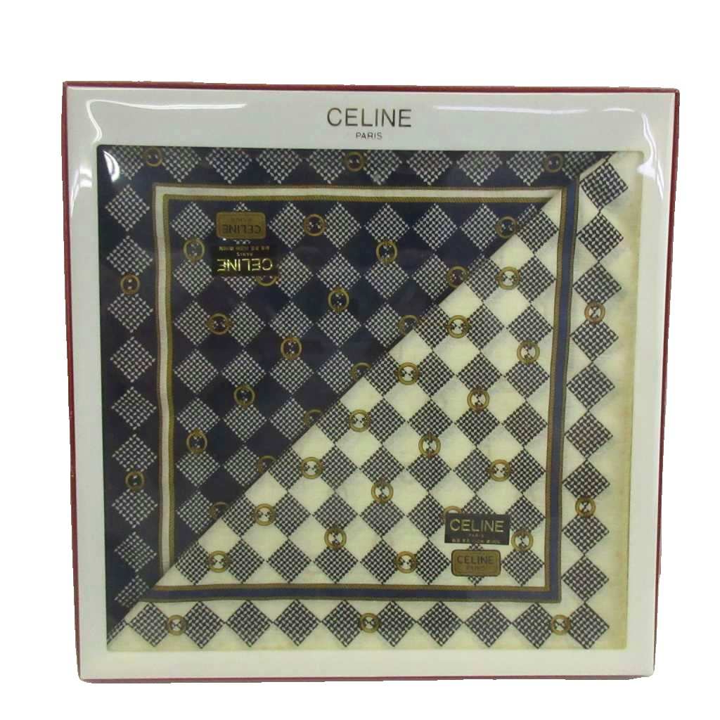 【中古】セリーヌ CELINE ハンカチーフ ハンカチ 2点セット チェッカー柄 総柄 ロゴ 紺 ネイビー 白 ホワイト /XZ ■GY18 レディース 【ベクトル 古着】 260503