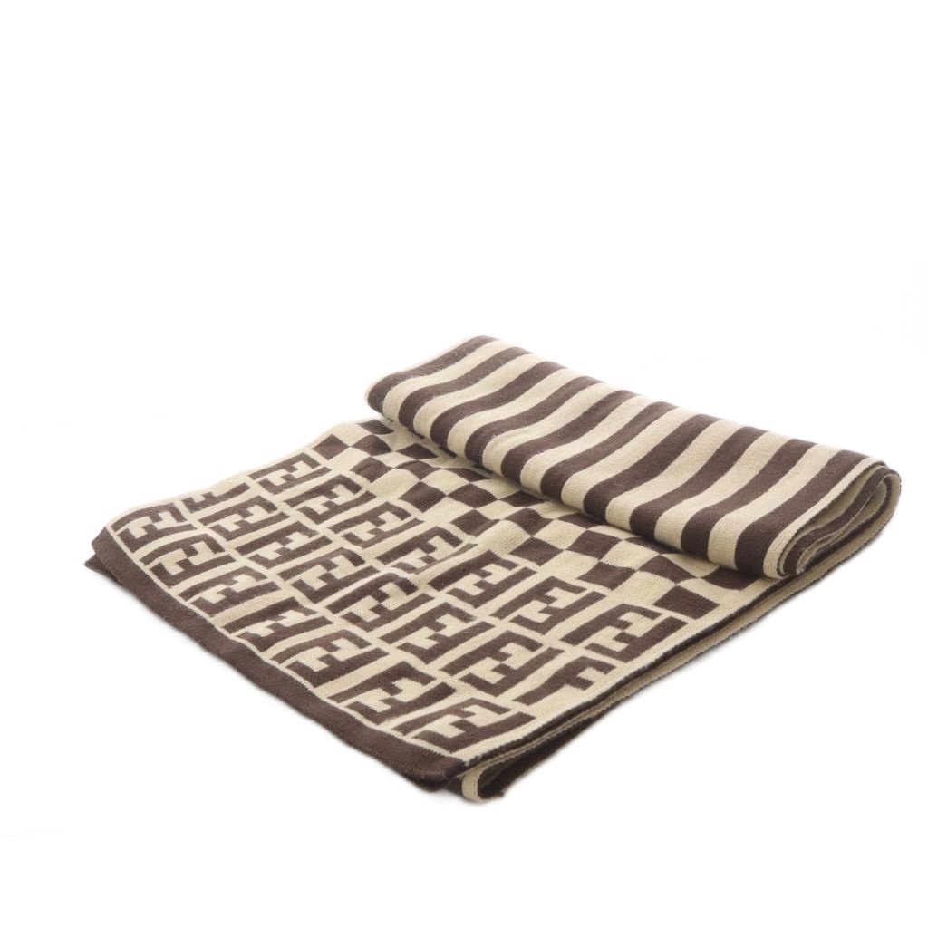 【中古】フェンディ FENDI マフラー ズッカ柄 ストライプ ロゴ ベージュ /YO28 ■GY...
