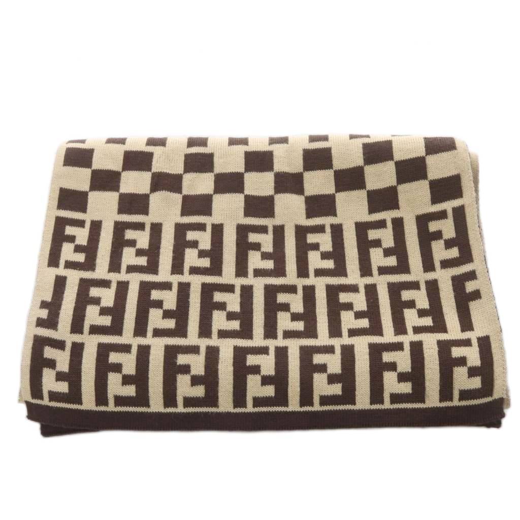 【中古】フェンディ FENDI マフラー ズッカ柄 ストライプ ロゴ ベージュ /YO28 ■GY...