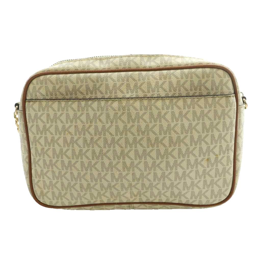【中古】マイケルコース MICHAEL KORS ジェット セット トラベル スモール クロスボディ バッグ JET SET TRAVEL SMALL CROSSBODY BAG ショルダー MKロゴ キャンバス レザー アイボリー /SS ■OS ■GY01 レディース 【ベクトル 古着】 260407 2