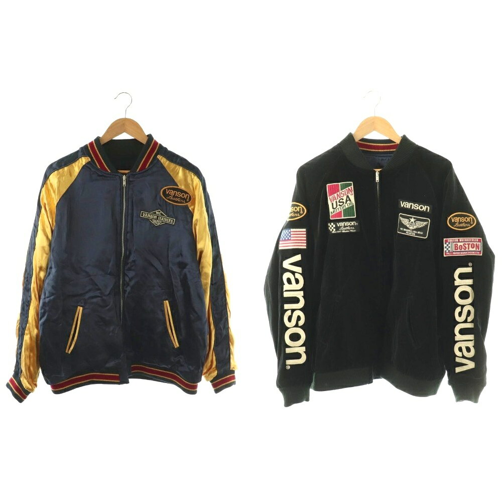 【中古】バンソン VANSON ジャケット ブルゾン スカジャン リバーシブル 別珍 サテン XXL ブラック ネイビー NVJK-809 /DF ■GY40 メンズ 【ベクトル 古着】 260410