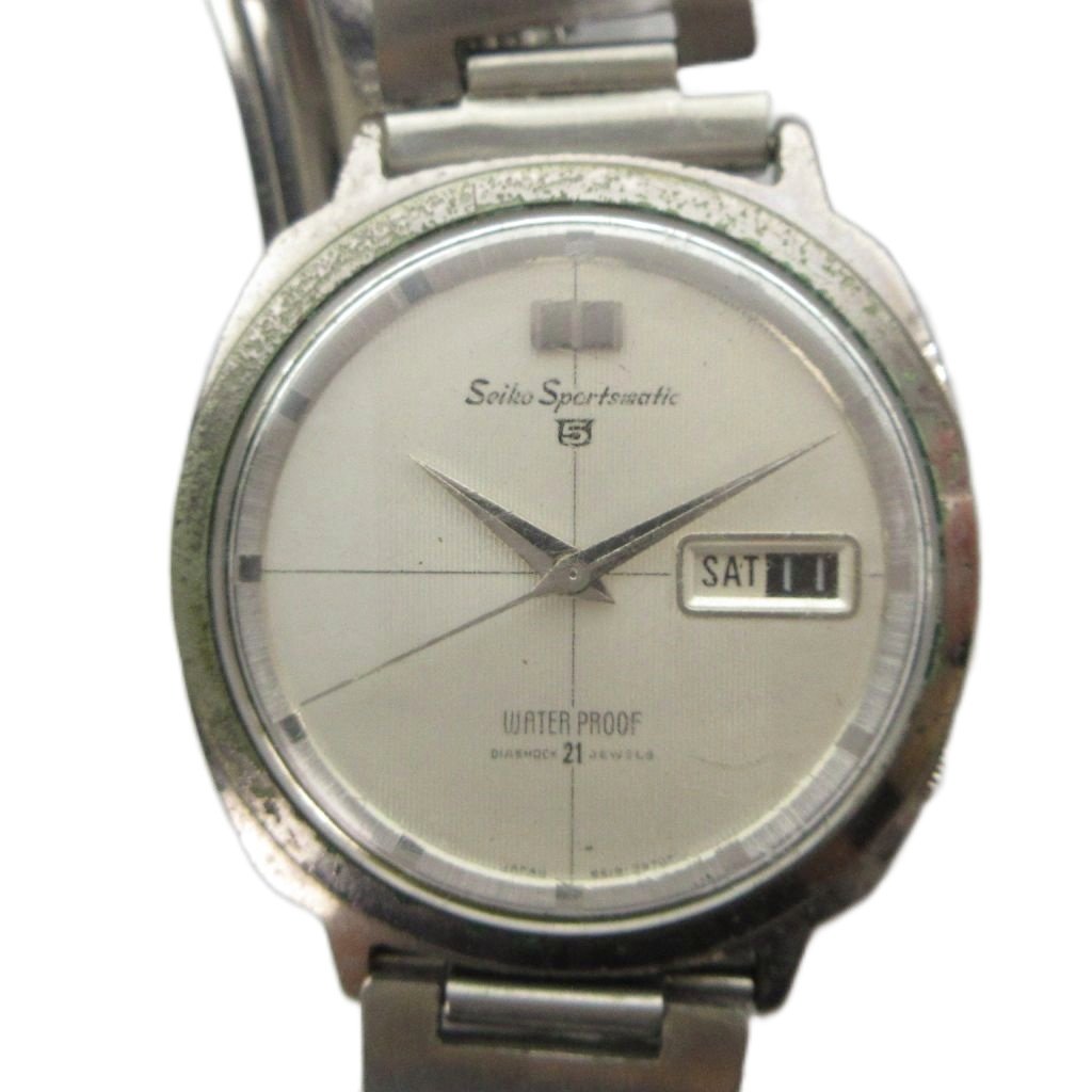 【中古】セイコー SEIKO 5 Sportsmatic スポーツマチック ジャンク品 6619-7990 腕時計 ヴィンテージ アンティーク ウォッチ 自動巻き 裏蓋イルカ デイデイト カレンダー付き シルバー色 ■GY18 /MQ メンズ 【ベクトル 古着】 260429