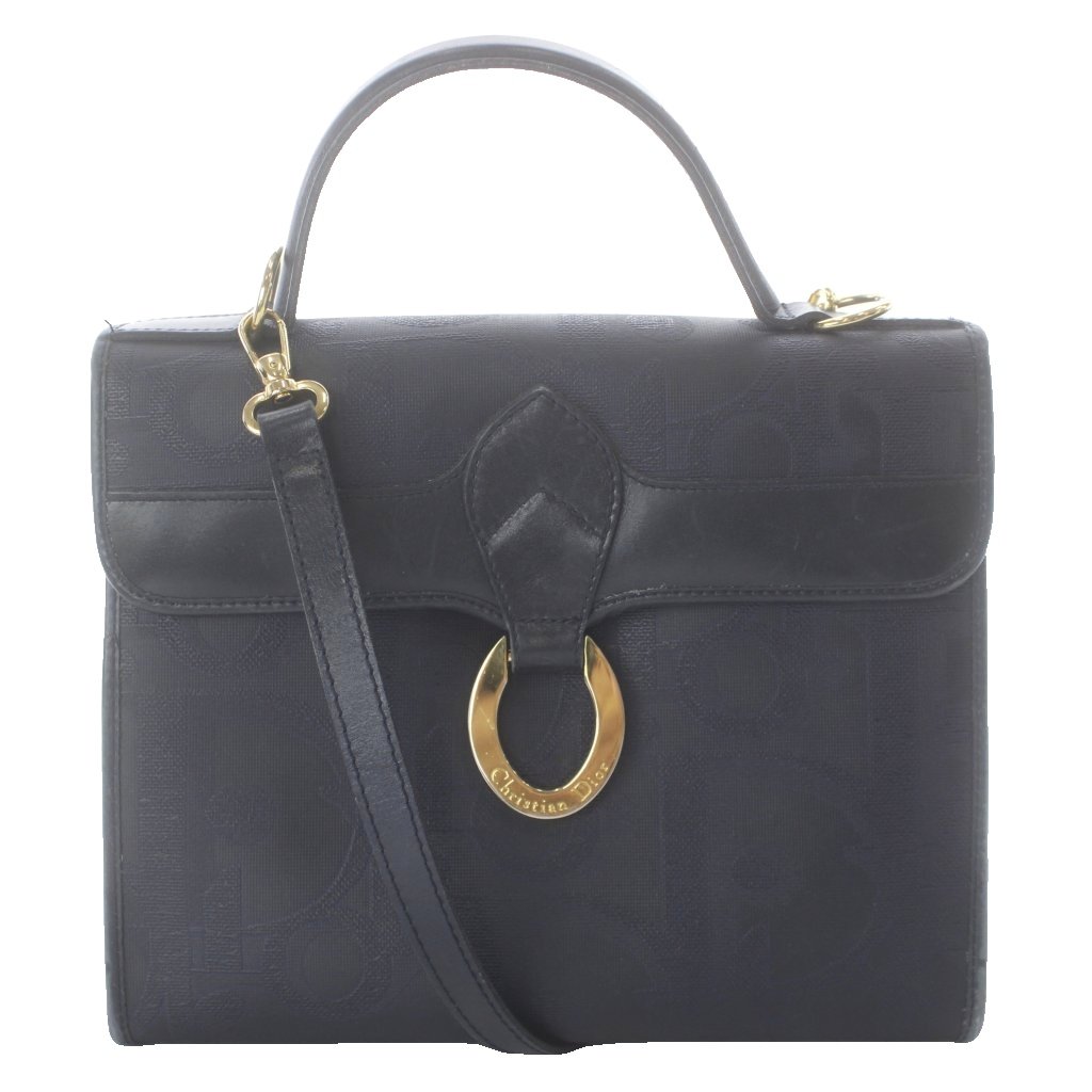 【中古】クリスチャンディオール Christian Dior 2way ショルダーバッグ ハンドバッグ トロッター レザー PVC 総柄 紺 ネイビー /MW ■GY17 レディース 【ベクトル 古着】 260414