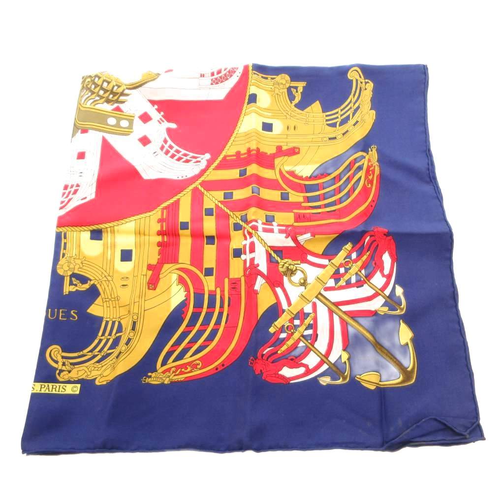 【中古】エルメス HERMES PROUES プロテウス スカーフ カレ90 ロゴ 総柄 シルク 絹 紺 ネイビー /FF ■GY18 メンズ 【ベクトル 古着】 260413 2