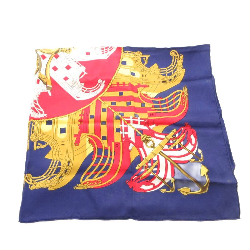 【中古】エルメス HERMES PROUES プロテウス スカーフ カレ90 ロゴ 総柄 シルク 絹 紺 ネイビー /FF ■GY18 メンズ 【ベクトル 古着】 260413 3
