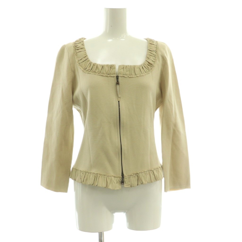樂天商城 - 【中古】フォクシー ブティック FOXEY BOUTIQUE ニットジャケット ジップアップ スクエアネック ストレッチ ワンカラー 42 ベージュ /BB ■GY19 レディース 【ベクトル 古着】 260412