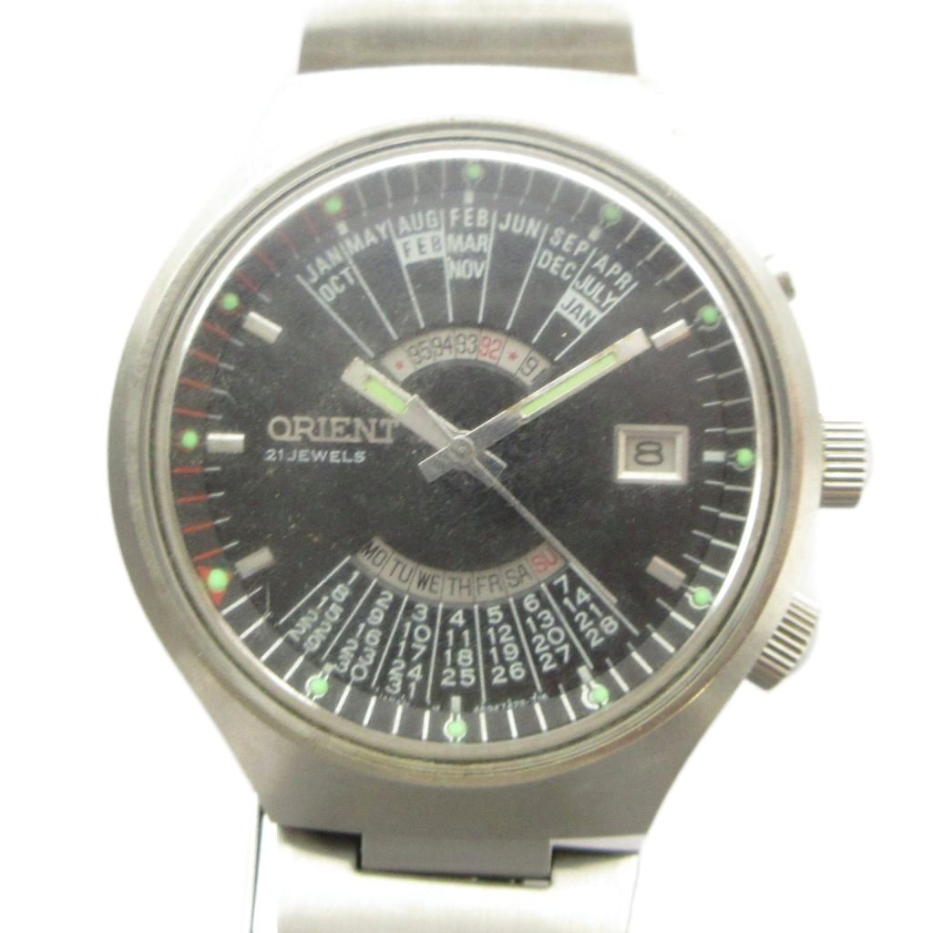 【中古】オリエント ORIENT OJ469742-9A 腕時計 ヴィンテージ アンティーク ウォッチ パーペチュアルカレンダー 永久カレンダー 21石 自動巻き デイト 黒文字盤 シルバー色 ■GY18 /MQ メンズ 【ベクトル 古着】 260422