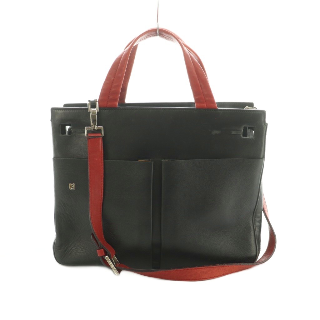 【中古】バリー BALLY 2WAY ハンドバッグ ショルダーバッグ レザー バイカラー 濃紺 赤 /MI ■GY42 レディース 【ベクトル 古着】 260422
