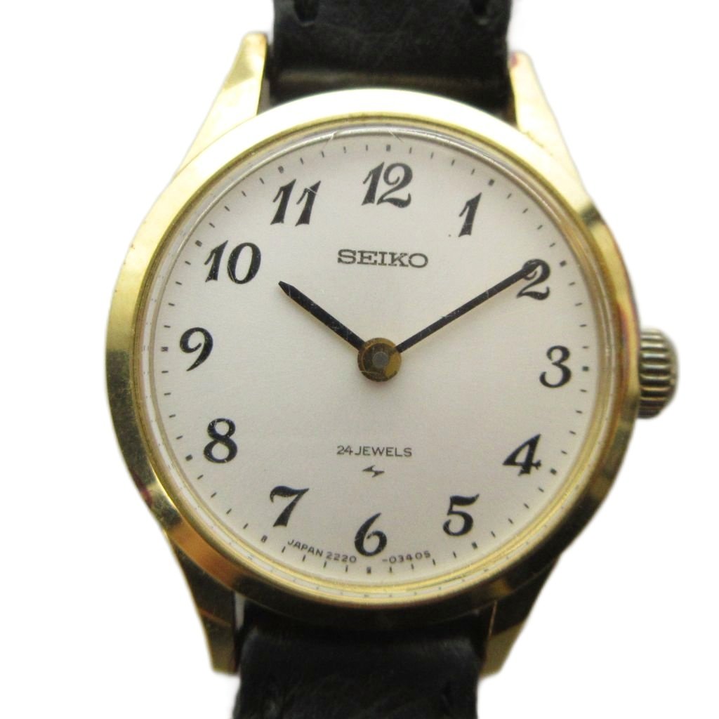 Other - 【中古】セイコー SEIKO ジャンク品 2220-0020 腕時計 ウォッチ 手巻き レザーベルト 白文字盤 ゴールド色 ■GY18 /MQ レディース 【ベクトル 古着】 260506