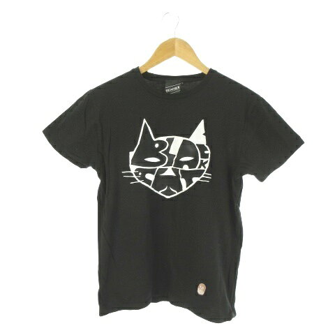 ビームスティ BEAMS T × ブラックユーモア BLACK HUMOURS Black Cat Tシャツ M 黒 ブラック 半袖 ラウンドネック 猫プリント /AO16 ■GY99 メンズ  260507