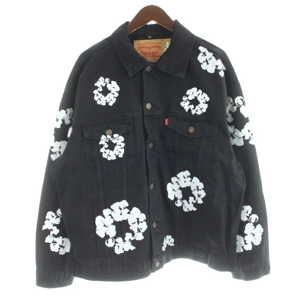 【中古】リーバイス Levi's 22SS Denim Tears デニムティアーズ コラボ デニムジャケット Gジャン ジージャン 花柄 フラワー XL 黒 ブラック /MW ■GY18 メンズ 【ベクトル 古着】 260429