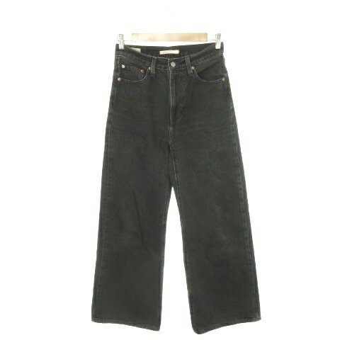 [Used] Levi's Premium RIBCAGE WIDE LEG Denim Pants Jeans Wide Big E 27 Black /AH27 ■GY99 Women's [Vector Used Clothing] 260507