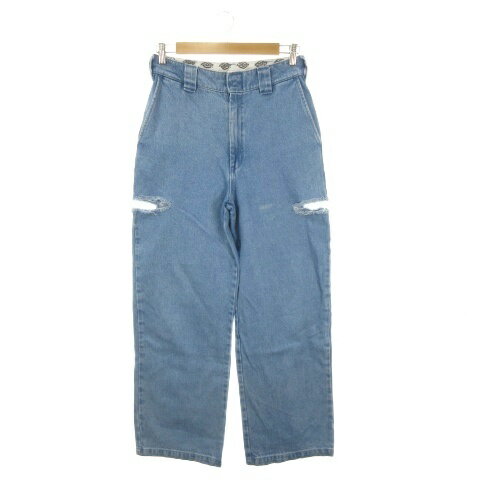 [Used] Dickies denim jeans, side cut, distressed, tapered, size L, blue /AH28 ■GY99 Women's [Vector Used Clothing] 260507