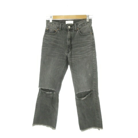 ミラオーウェン Mila Owen DENIM デニム ジーンズ 0 グレー ダメージ加工 切りっぱなし裾 クロップド丈 ハイウエスト /MN12 ■GY99 レディース  260507