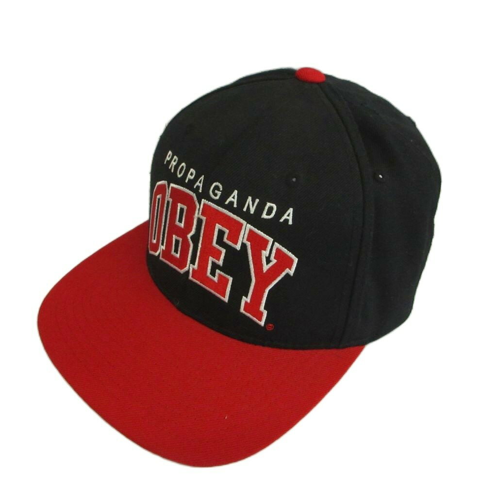 【中古】オベイ OBEY 帽子 キャップ ウール混 ロゴ 刺繍 黒 ブラック 赤 レッド /XZ ■GY99 メンズ 【ベクトル 古着】 260425