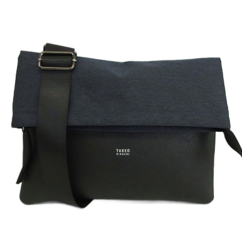【中古】タケオキクチ TAKEO KIKUCHI ショルダーバッグ クラッチバッグ 2WAY レザー ロゴ 紺 ネイビー 黒 ブラック /XZ ■GY99 メンズ 【ベクトル 古着】 260426