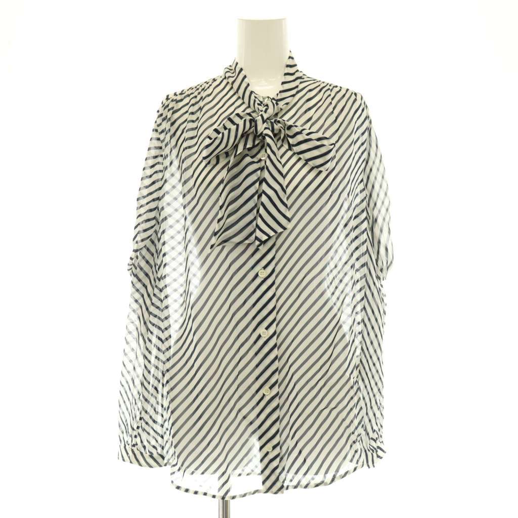 【中古】バレンシアガ BALENCIAGA シャツ ブラウス ストライプ ボウタイ シアー 36 紺 白 UP57 2018 00457 /CX ■GY11 レディース 【ベクトル 古着】 260507