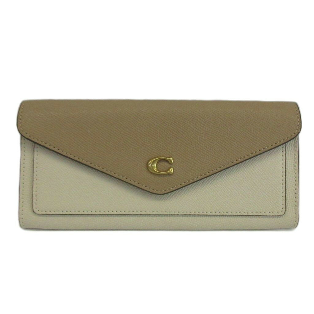 【中古】コーチ COACH ウィン ソフト ウォレット カラーブロック 長財布 二つ折り レザー Cロゴ ゴールド金具 ベージュ C2622 /XZ ■GY18 レディース 【ベクトル 古着】 260509