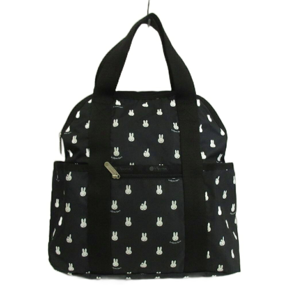 乐天商城 - 【中古】レスポートサック LesportSAC × ディック ブルーナ Dick Bruna ダブル トラブル バックパック Double Trouble Backpack リュックサック デイパック トート 2WAY ナイロン ミッフィー ロゴ 総柄 黒 ブラック /XZ ■GY18 レディース 【ベクトル 古着】 260509