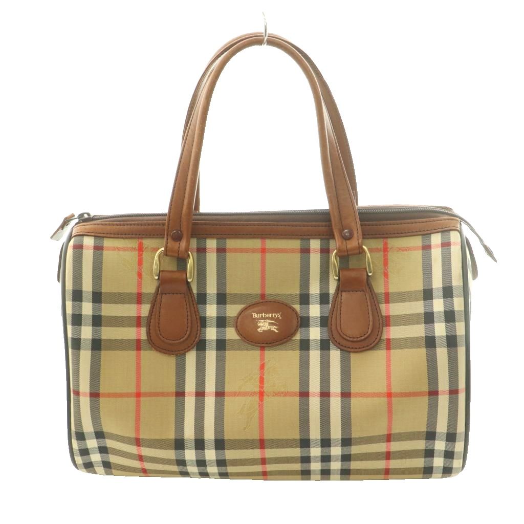 【中古】バーバリーズ Burberrys ヴィンテージ ノバチェック ミニボストンバッグ ハンド キャンバス レザー ベージュ グレー /SS ■OS ■GY18 レディース 【ベクトル 古着】 260508