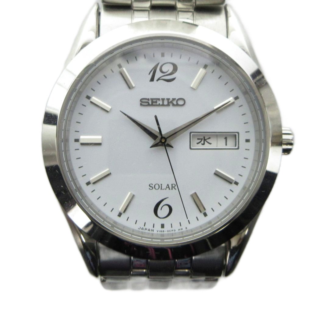 TISSOT - 【中古】セイコー SEIKO V158-0AZ0 腕時計 ウォッチ ソーラー 白文字盤 カレンダー付き デイト シルバー色 ■GY18 /MQ メンズ 【ベクトル 古着】 260503